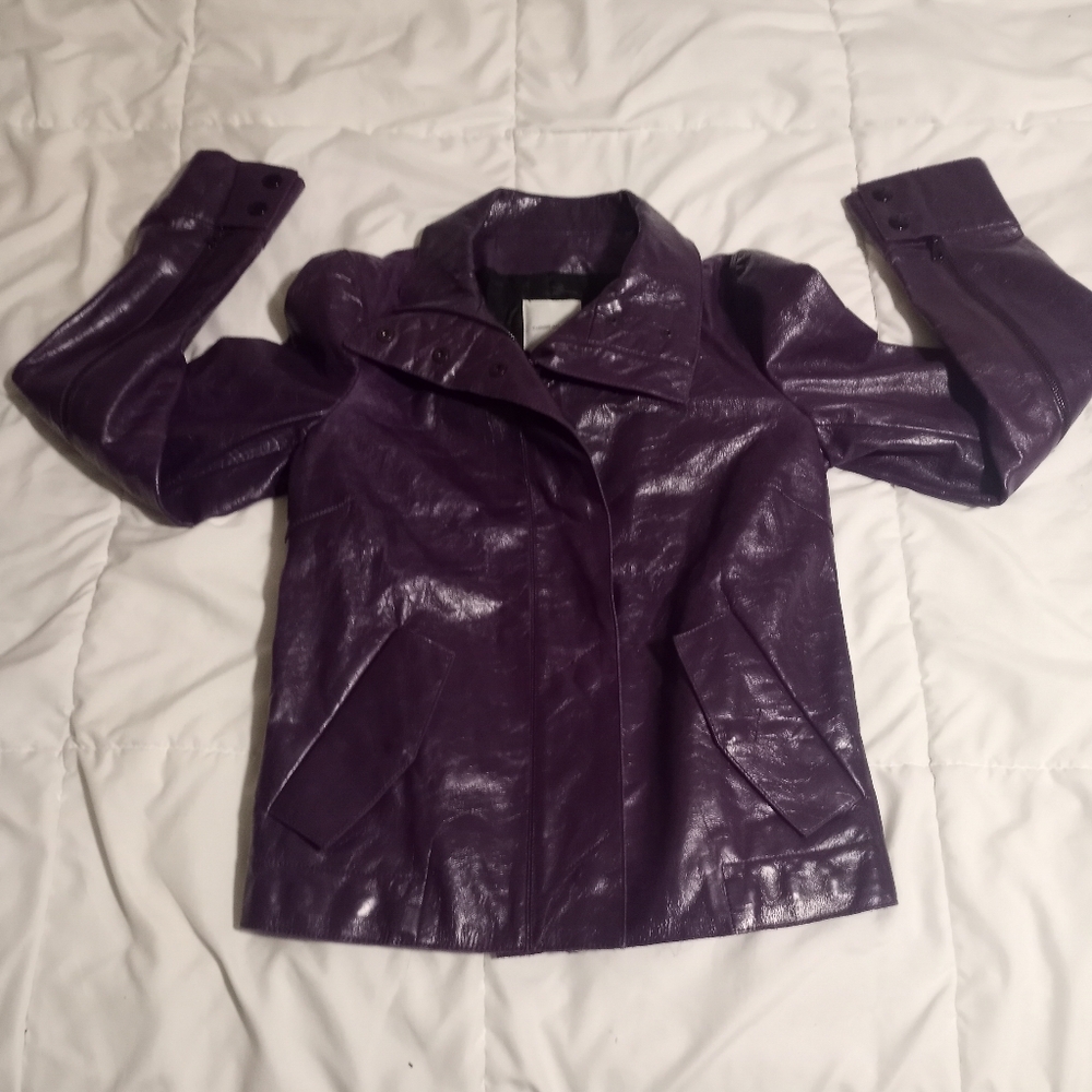 CNC Costume National Women's Deep Purple Leather Jacket Sz 40